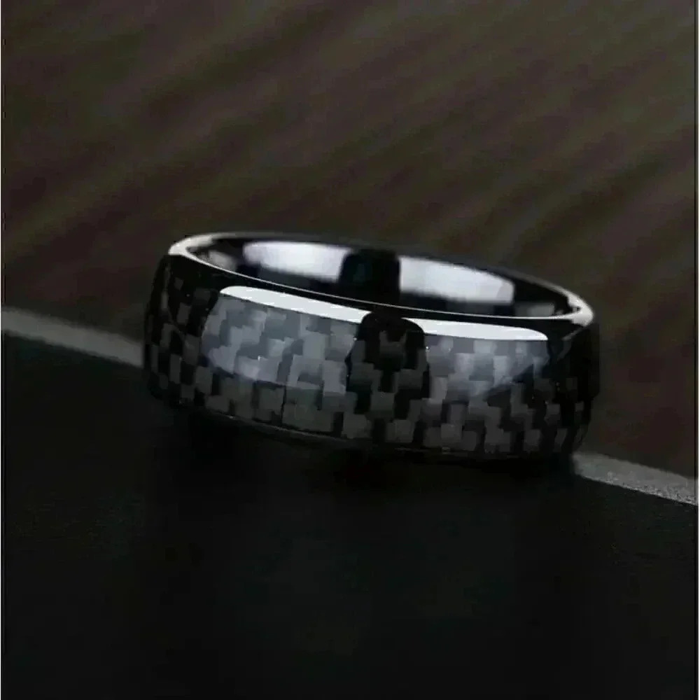 Mens Carbon Fiber Tungsten Black Wedding Band